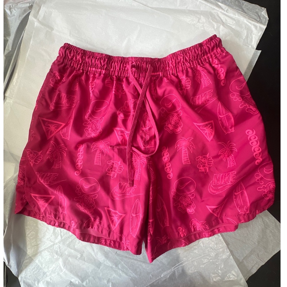 Nike Mens Pink Tropical Palm Tree Surfboard Print Swim Trunks Shorts Large